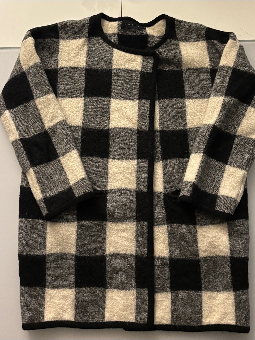 Hatch Black & Cream Buffalo-Check Open Coat
